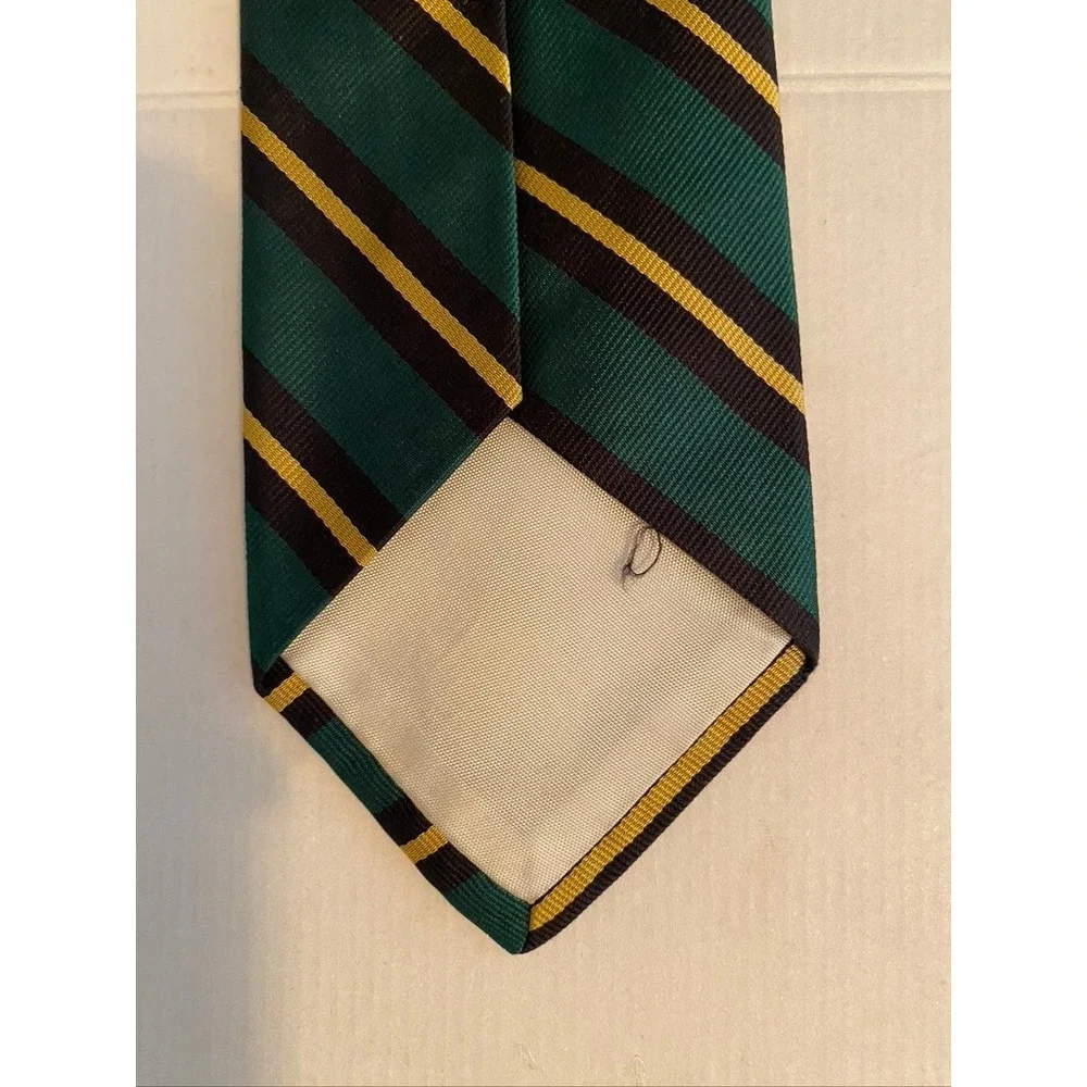 Ben Silver Charleston London Silk Tie Green Navy Gold Striped Hand Made Mens